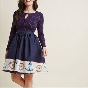 ModCloth Anchors Away Twofer dress nautical sailor print retro size S